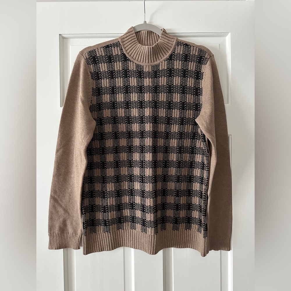 NWT Karen Scott 100% Cotton Knit Check Mock Turtleneck Long Sleeve Sweater Shirt